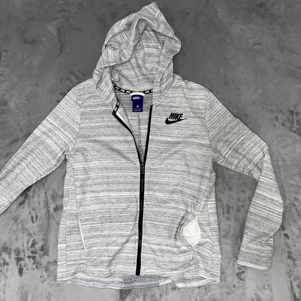 Nike Womens Grey White Space Dye Full Zip Pleated Back Hoodie Small